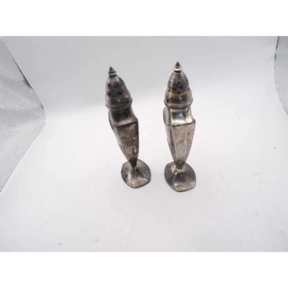 Vintage Silver Plate Salt Pepper Shakers‎ Made in USA Art Deco Style